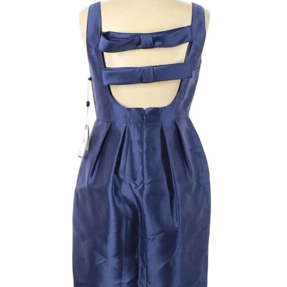 Adrianna Papell Dress Womens 8 Navy Blue Bow Back Open Back Cocktail Party - Picture 2 of 9